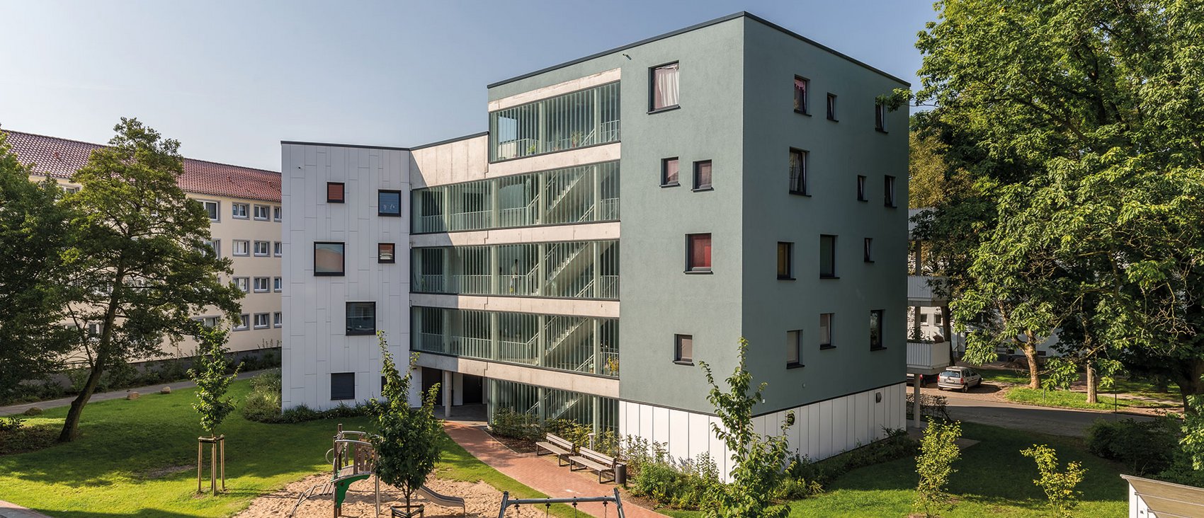 Eine Außenansicht von einer Immobilien der GEWOBA